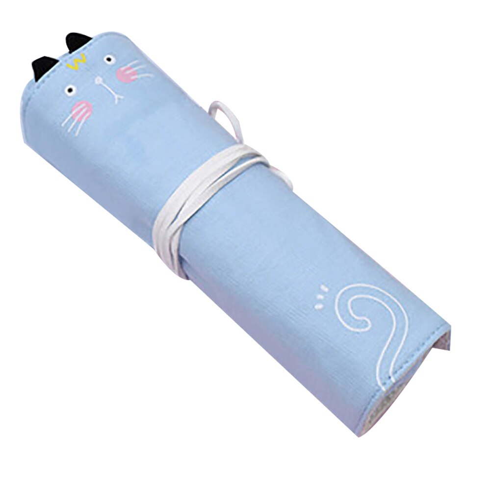 Canvas Roll Etui Student Pen Box Zak Stationery Potlood Tassen Opslag Pouch Materiaal Escolar Чехол Для Карандашей: Blauw