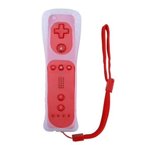 2 en 1 para Wii GamePad inalámbrico Bluetooth controlador remoto sincronización Joystick mano izquierda + Nunchuck opcional movimiento Plus Gamepads: straight red