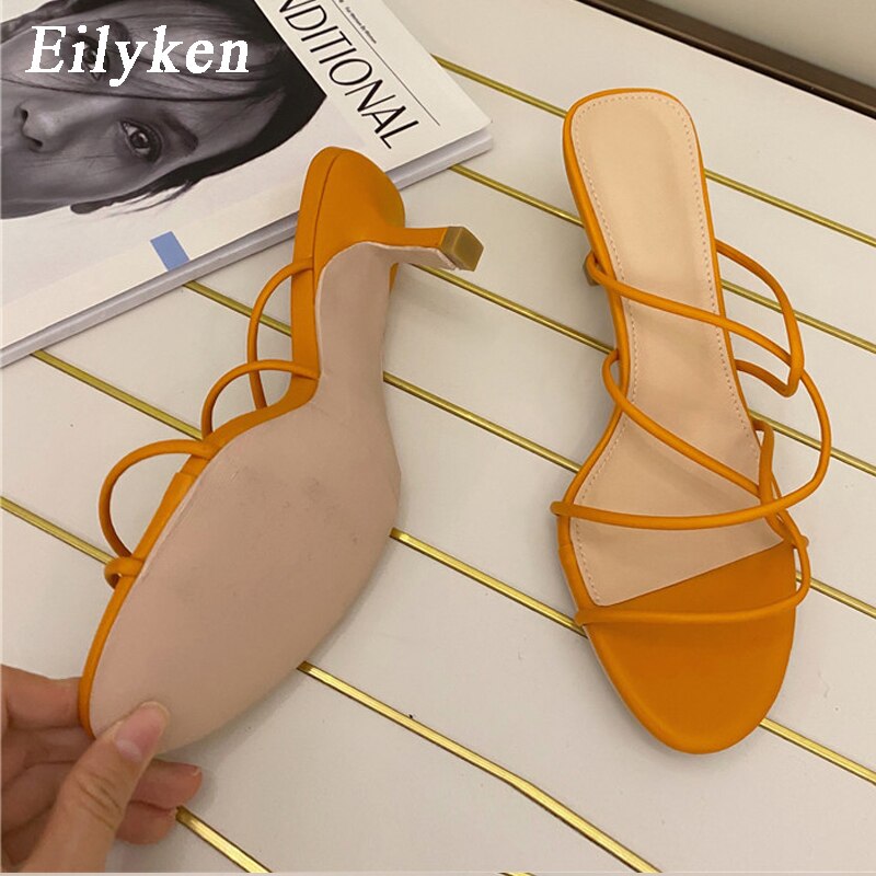 Eilyken Brand Women Slipper Cross Strap Casual Outdoor Sandal Ladies Thin High Heels Slides Sandal