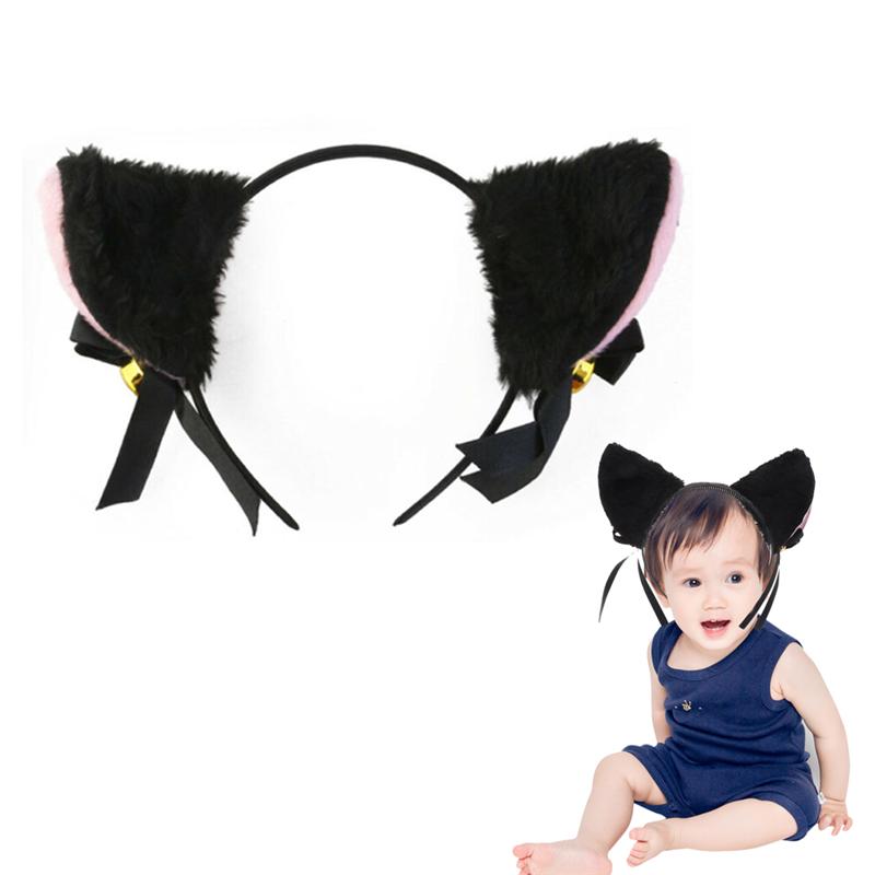 1 pc Cat Ear Headband Black Plush Cute Bowknot Hair Hoop Costume Accessory with Bell