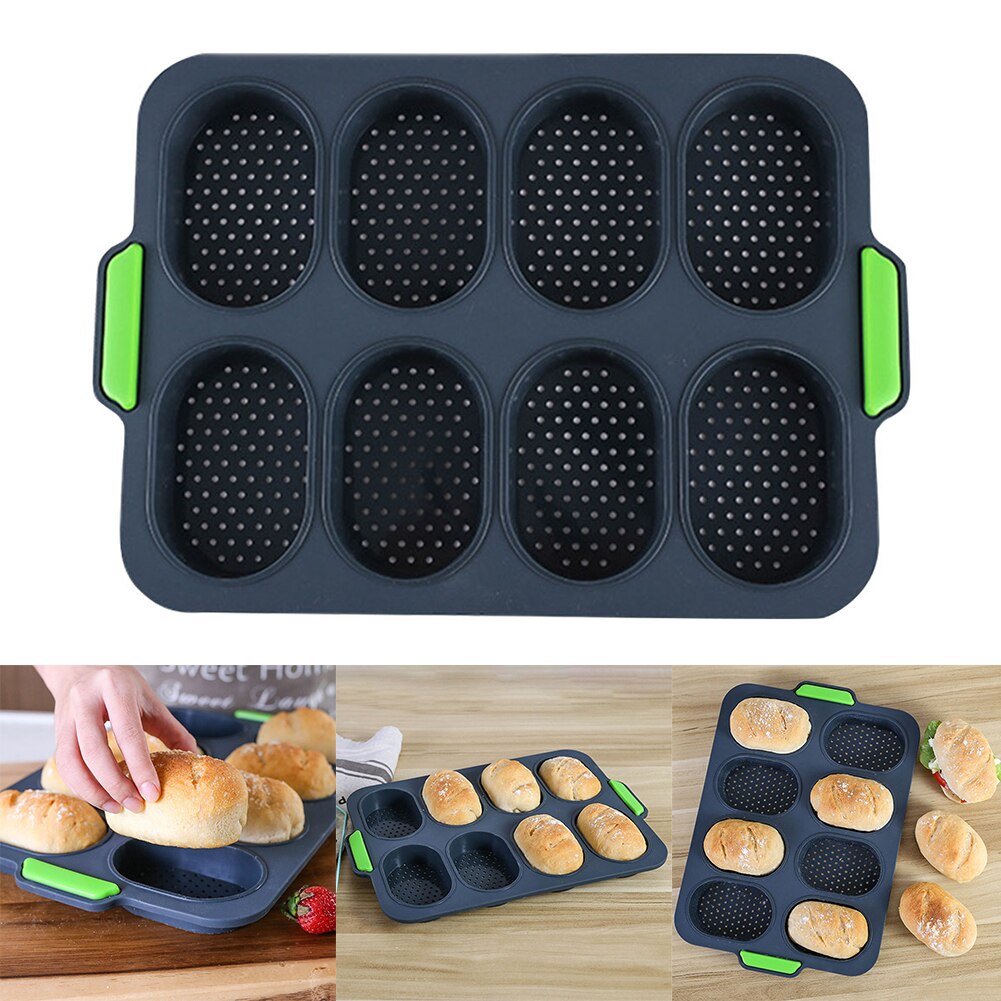 Bandeja resistente al calor con 8 rejillas para el hogar DIY, sartén francesa antiadherente práctico para hornear pan de hamburguesa, molde de buena flexibilidad, fácil de liberar