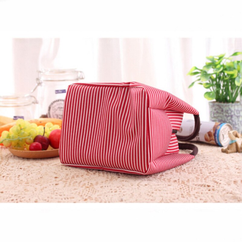 Bolsa de almuerzo a rayas para mujer, bolso isotérmico envasado de alimentos, bolsa térmica, bolsa de almuerzo para niños, bolsa de refrigerador