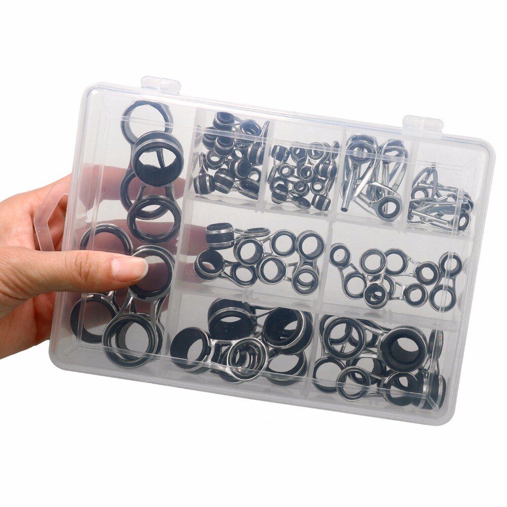 55Pcs/Box Fishing Rod Guides Top Tips Rod Repair Set Flared Frame Steel Ceramics Ring Spinning Telescopic Surf Casting Rod Guide