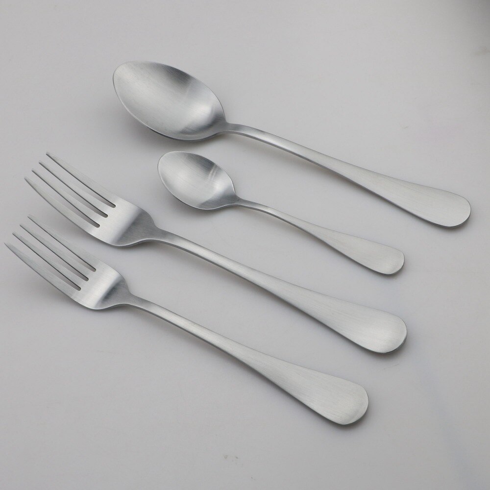JANKNG Silver Dinnerware Set Stainless Steel Matte Silverware Cutlery Steak Knife Dessert Fork Teaspoon Tableware