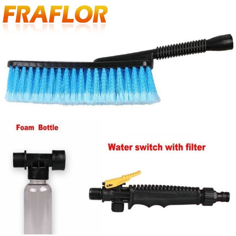 Blue Color Car Wash Brush With Retractable Long Handle Water Flow Switch Foam Bottle Car Cleaning Soft-bristle Protect the Car