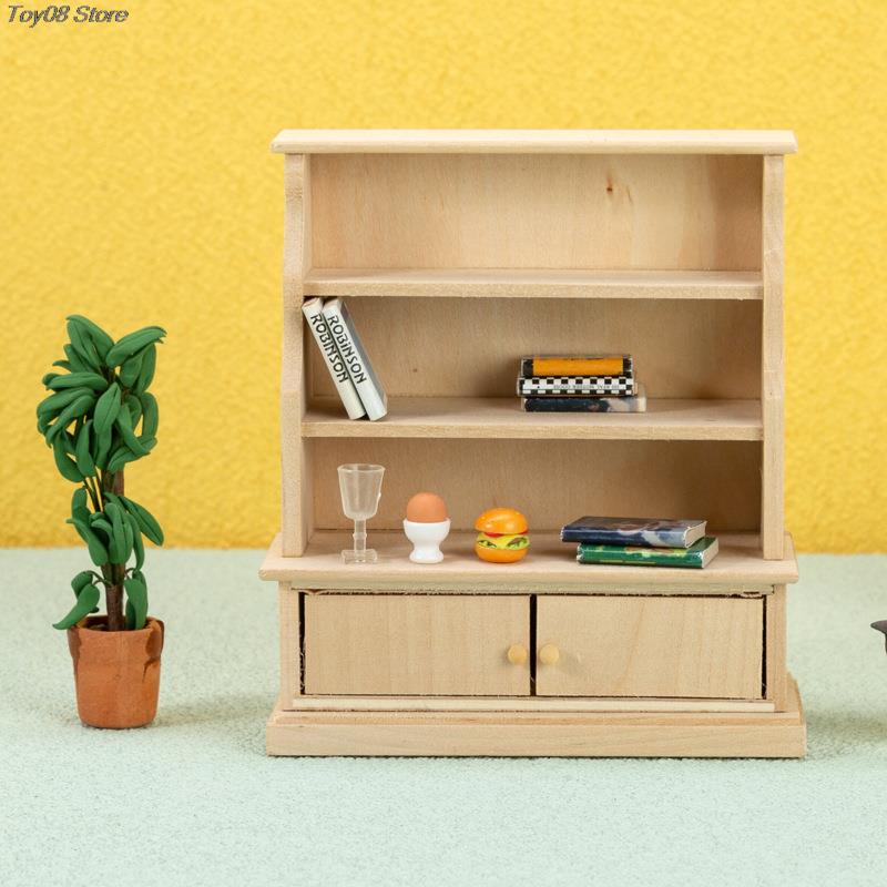 1:12 dukkehuse miniature håndlavede træreoler skab opbevaringsskab hylde reol møbler model arbejdsværelse stue scene indretning