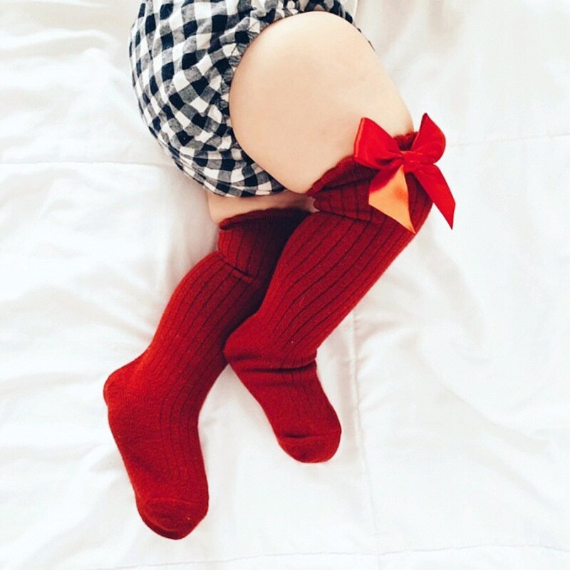 Calcetines altos hasta la rodilla para niños, medias cortas de encaje con lazo, accesorio de princesa