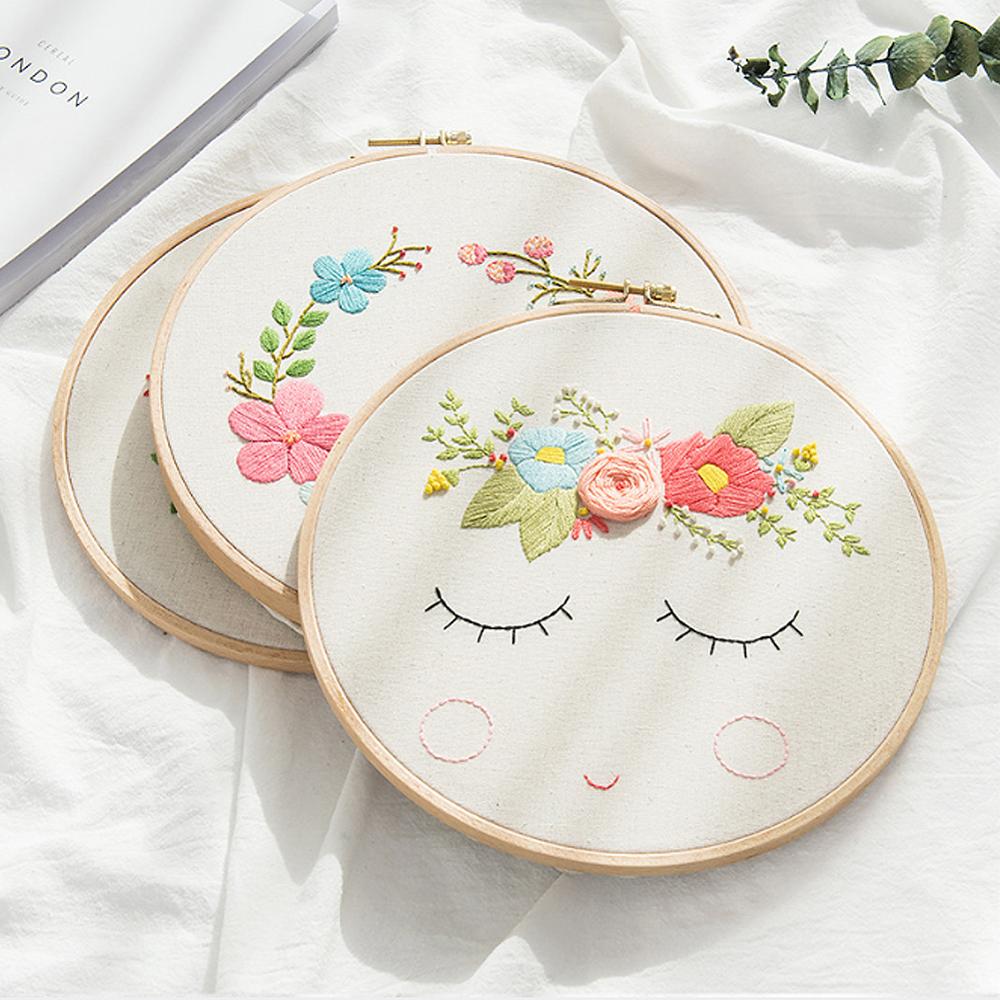 Cute Green Hands DIY Handcraft Beginners Embroidery Kit Needlework Stitch Kit Cotton Painting Embroidery With Hoop Home Decor