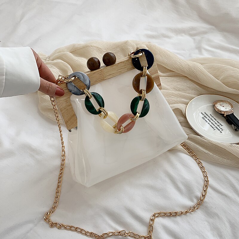 Transparente jelly tote bag 2020 verão novo de alta qualidade pvc designer feminina bolsa de viagem corrente ombro saco do mensageiro: White