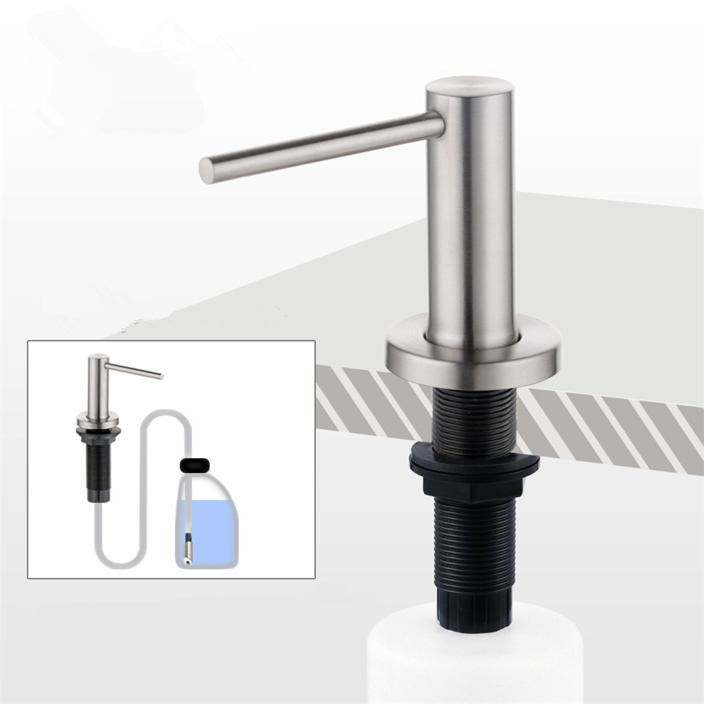 Built-in Pump Kitchen Liquid Soap Dispenser Bottle Stainless Steel Brushed Black Detergent Dispenser Hand Pressure Sink Counter
