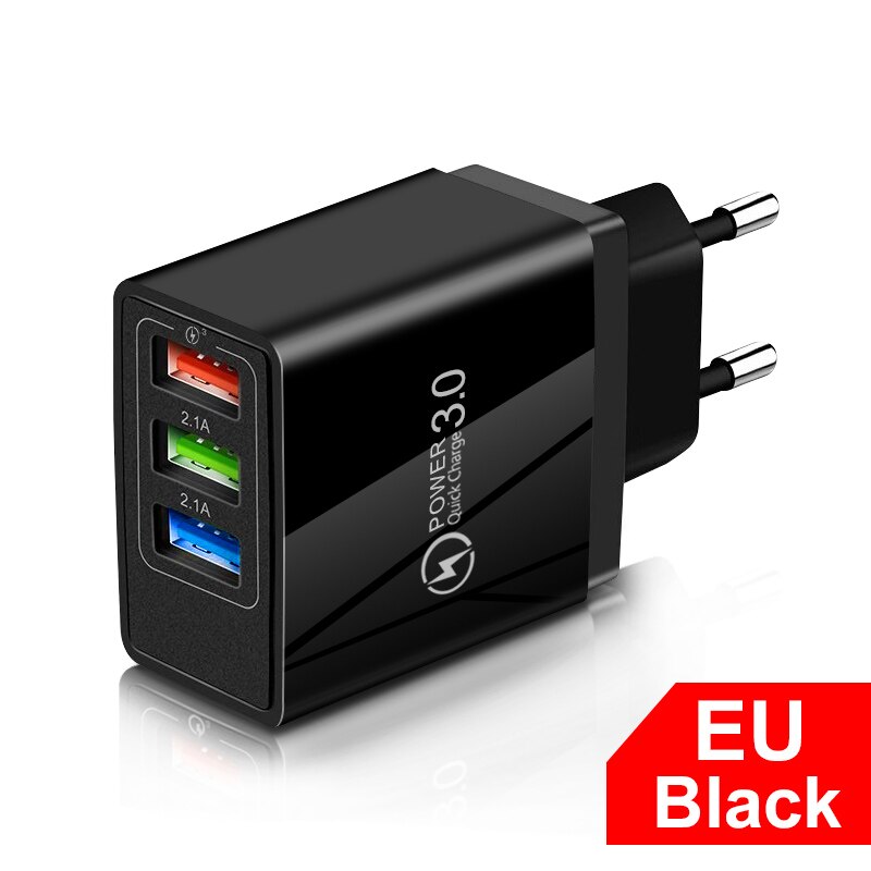 3 usb snelladers snel opladen 3.0 4.0 universele wandladers voor mobiele telefoons en tablets voor iphone 12 pro samsung oplaadlader: Zwarte eu