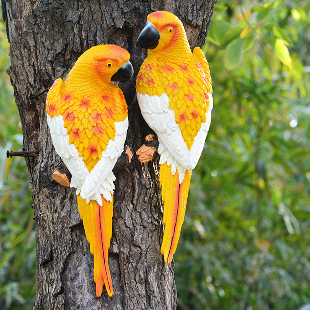 Simulation Resin Parrot Statue Toy Wall-mounted DIY Outdoor Garden Tree Decoration Animal Sculpture Garden Decoration Ornaments