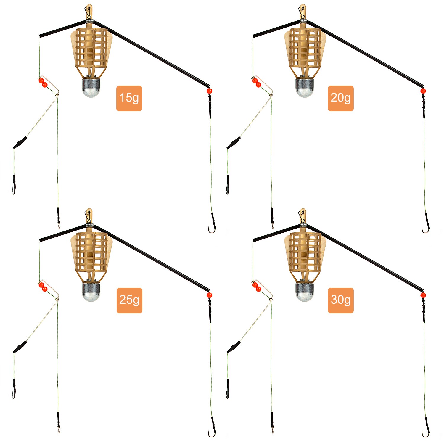 Jaula para cebo de Pesca de 15/20/25/30g con gancho, alimentador de Pesca, soporte para señuelo, jaula para cebo terminado, accesorios para Pesca de carpa: 4 Pcs