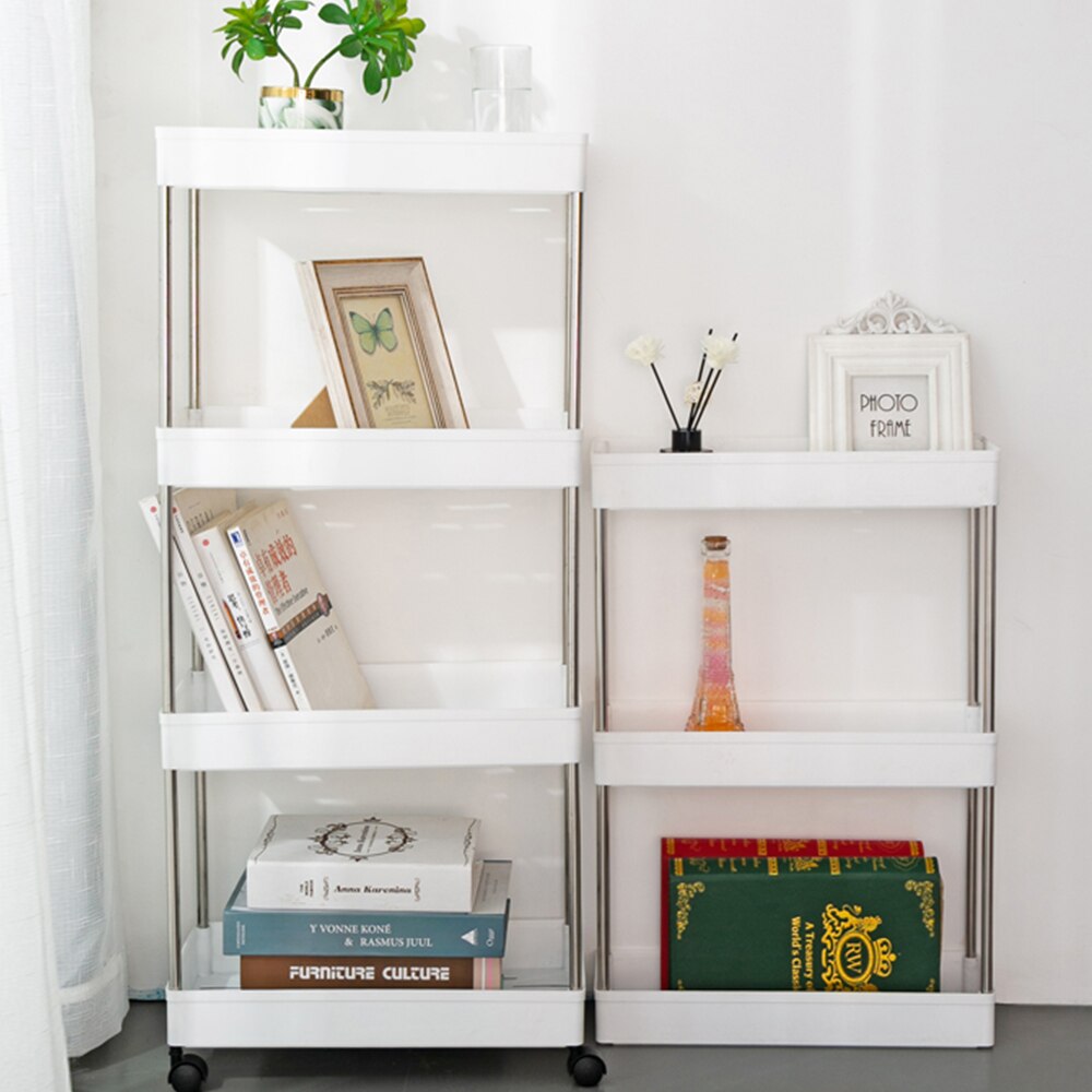 3/4 Tier Slim Storage Cart Mobile Shelving Unit Organizer Slide Out Storage Rolling Cart Rack for Kitchen Bathroom