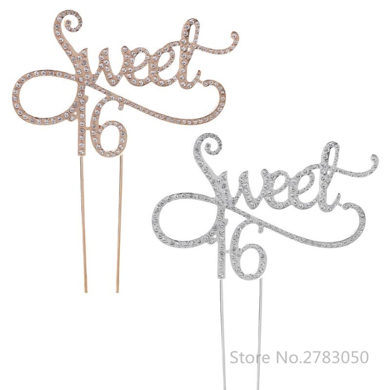 Sweet 16 Cake Topper 16th Birthday Party Themes With Rhinestone Decoration Anniversary Cake Decorating Supplies Gold/Silver