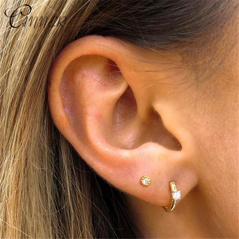 CANNER 925 Sterling Silver Earrings CZ Zircon Round Stud Earrings for Women Jewelry Small Gold Higgie Brinco Earings