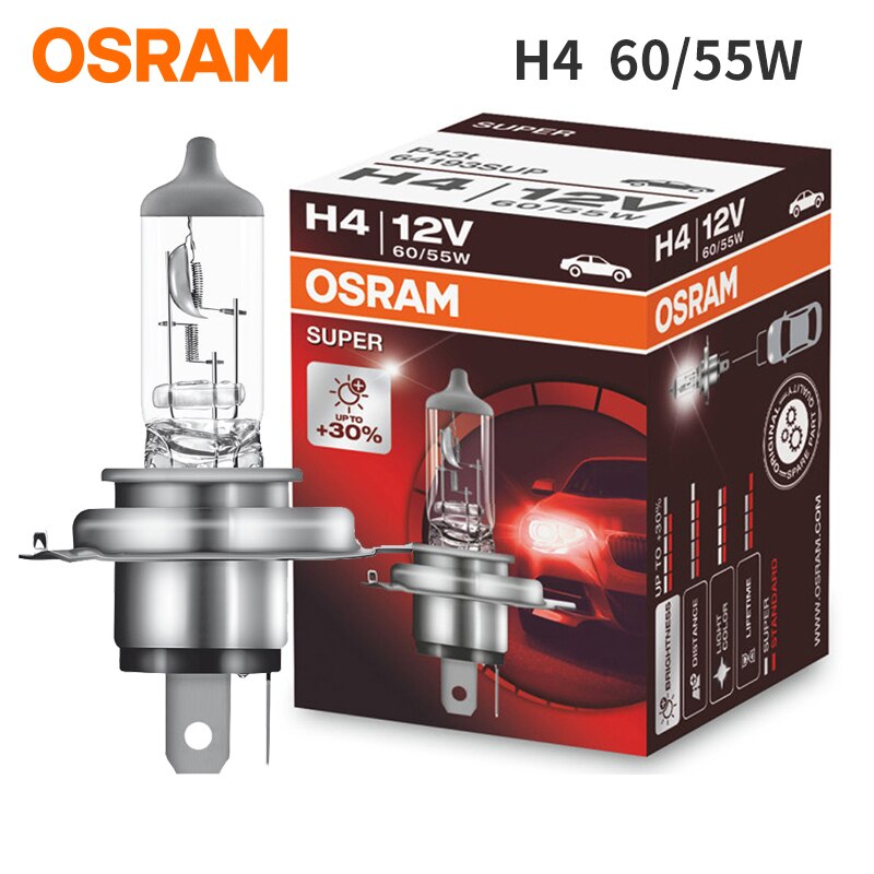 Osram  h1 h3 h4 h7 halogen bilpære forlygte fjernlys nærlys halogenlampe lang levetid 12v 55w biltilbehør: H4-64193 sup