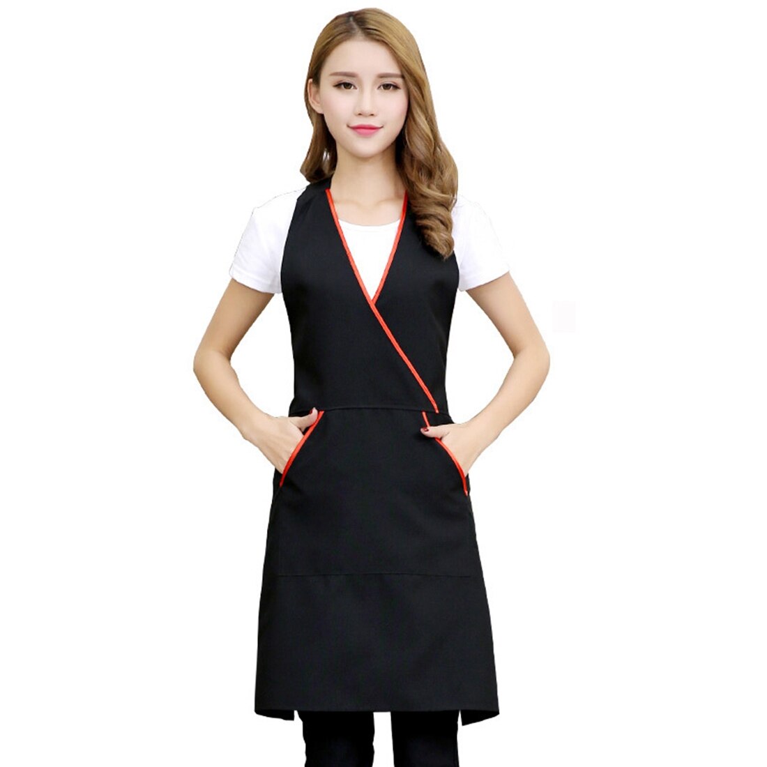 Denim Kitchen Aprons for Chef Work Clothes Cooking Baking Bar Apron with Pockets Cafes Beauty Nails Bibs Studios Uniform: Black Apron