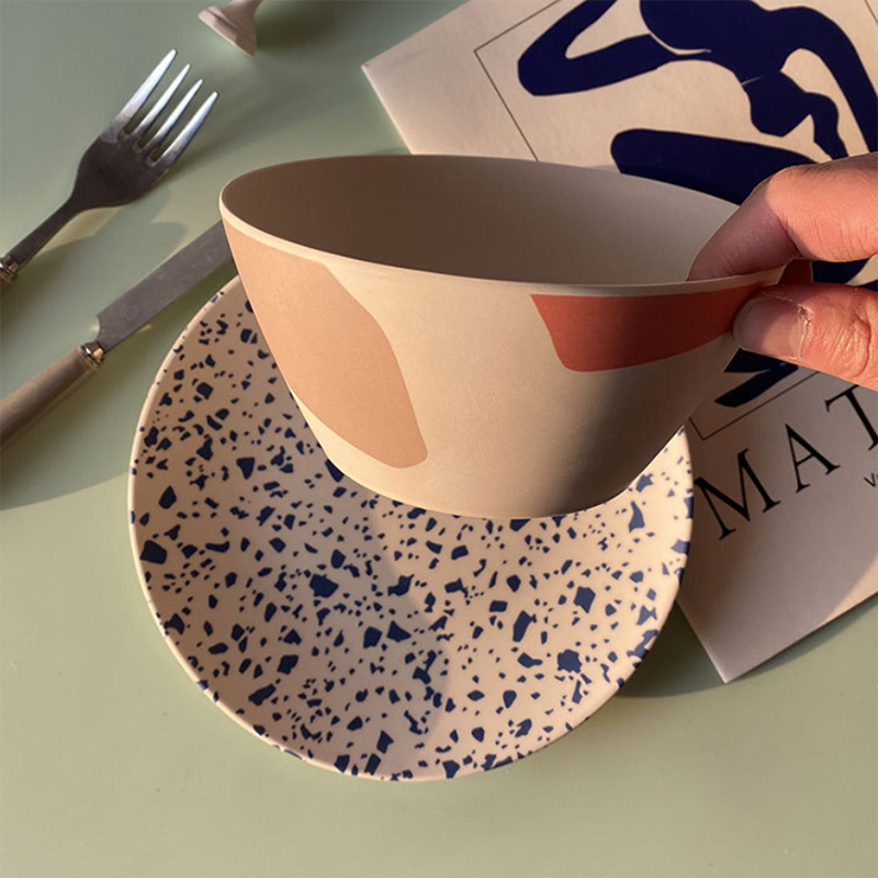 Piatti creativi dipinti a mano piatto da picnic piatto da frutta fibra di bambù contenitore per alimenti per la casa piatto da pranzo ciotola di riso stoviglie per bambini