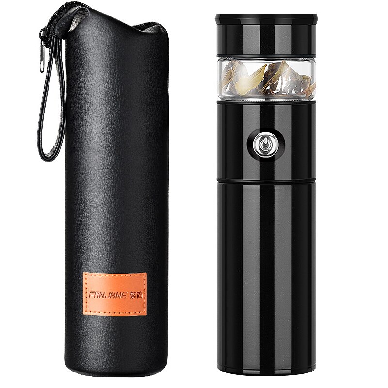 500Ml Glas Thee Thermos Cup Mok Rvs Thermos Vacuüm Cup Thee Zetgroep Fles Vacuüm Kolven Thermische Mok Water fles: Black-bottle case