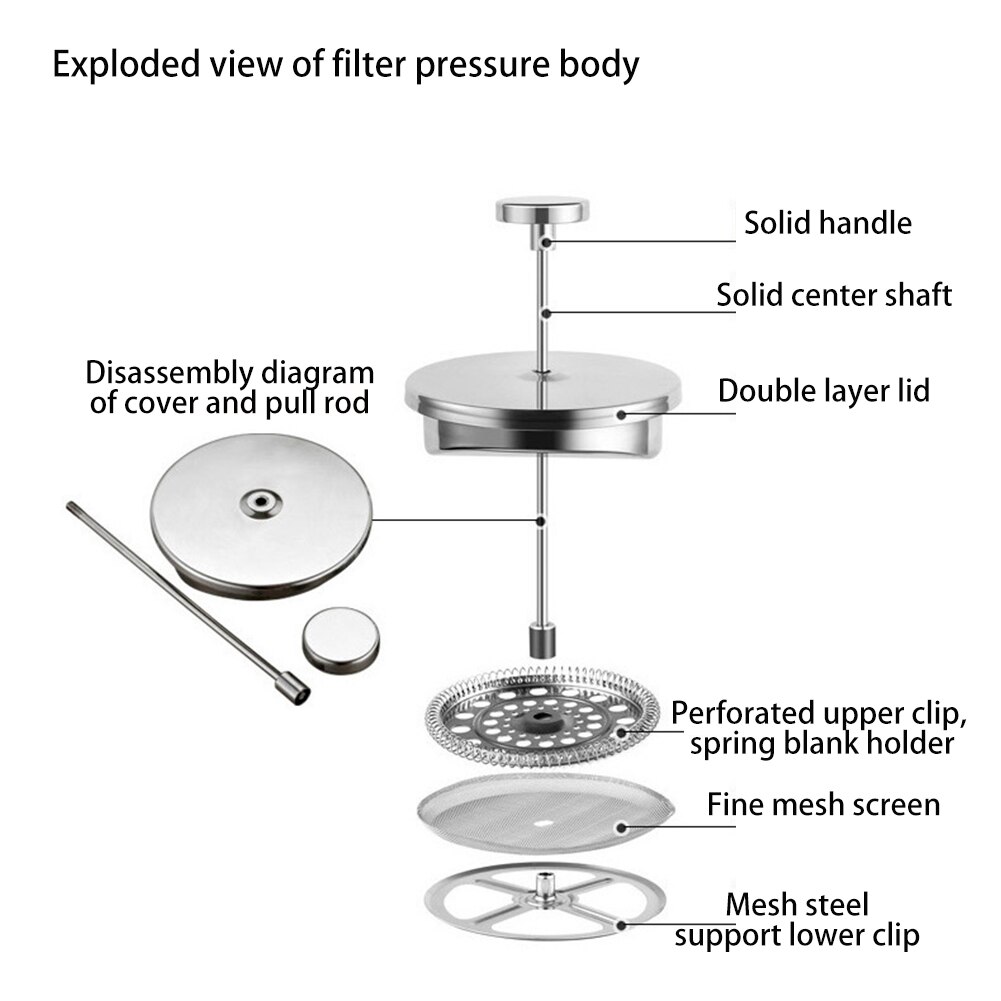 Stainless Steel 304 French Press Pot European-style Filter Press Hand-made Coffee Pot Double-layer Brewing Teapot With Filter