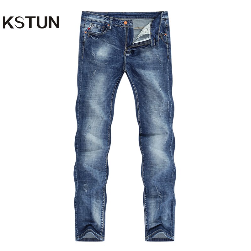Jeans herre lyseblå stretch slim straight regular fit casual jeans mandlige denimbukser mandlige lange bukser top plus størrelse 40