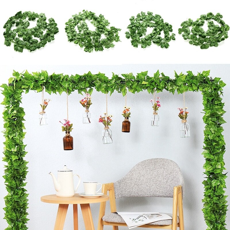 Enredadera de plantas artificiales de 200cm, hoja verde, hiedra, vid para decoración del hogar y boda, guirnalda colgante diy, flores artificiales