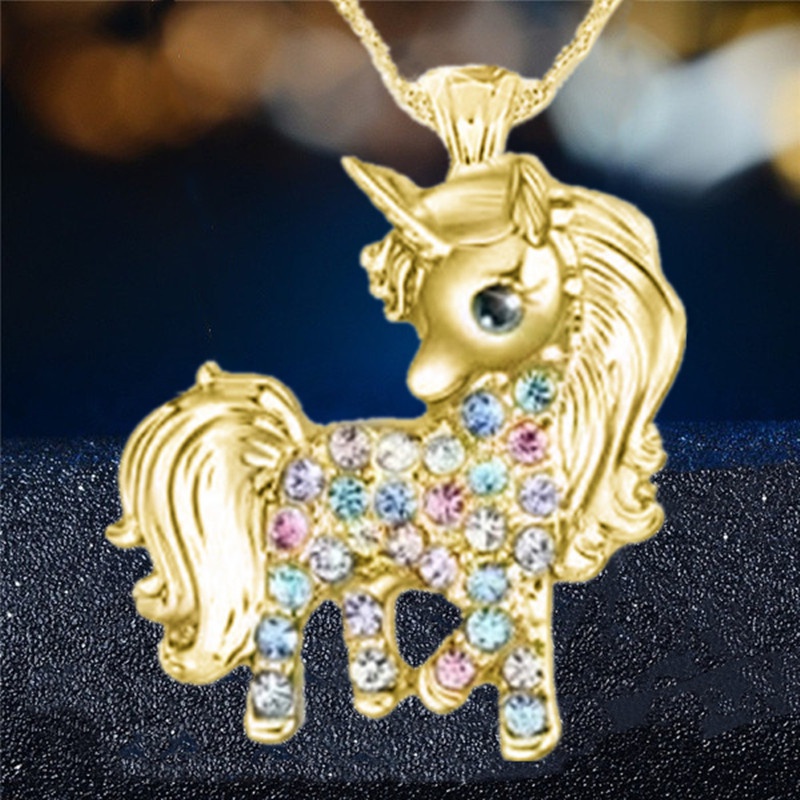 Collar de unicornio de exquisito collar de unicornio de dibujos animados de color unicornio joyería colgante collar de mujer