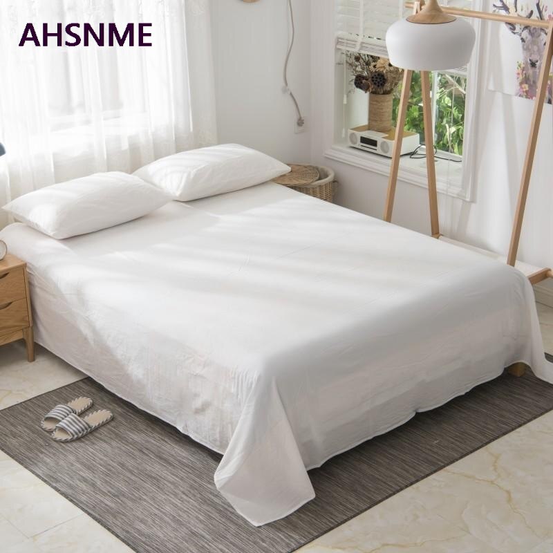 Ahsnme 100% Katoenen Lakens Speciale Rimpel Ambachtelijke Super Zacht Zuiver Wit Cool Zomer Eenvoudige Platte Lakens 160x24 0/240x25 0/245x270cm