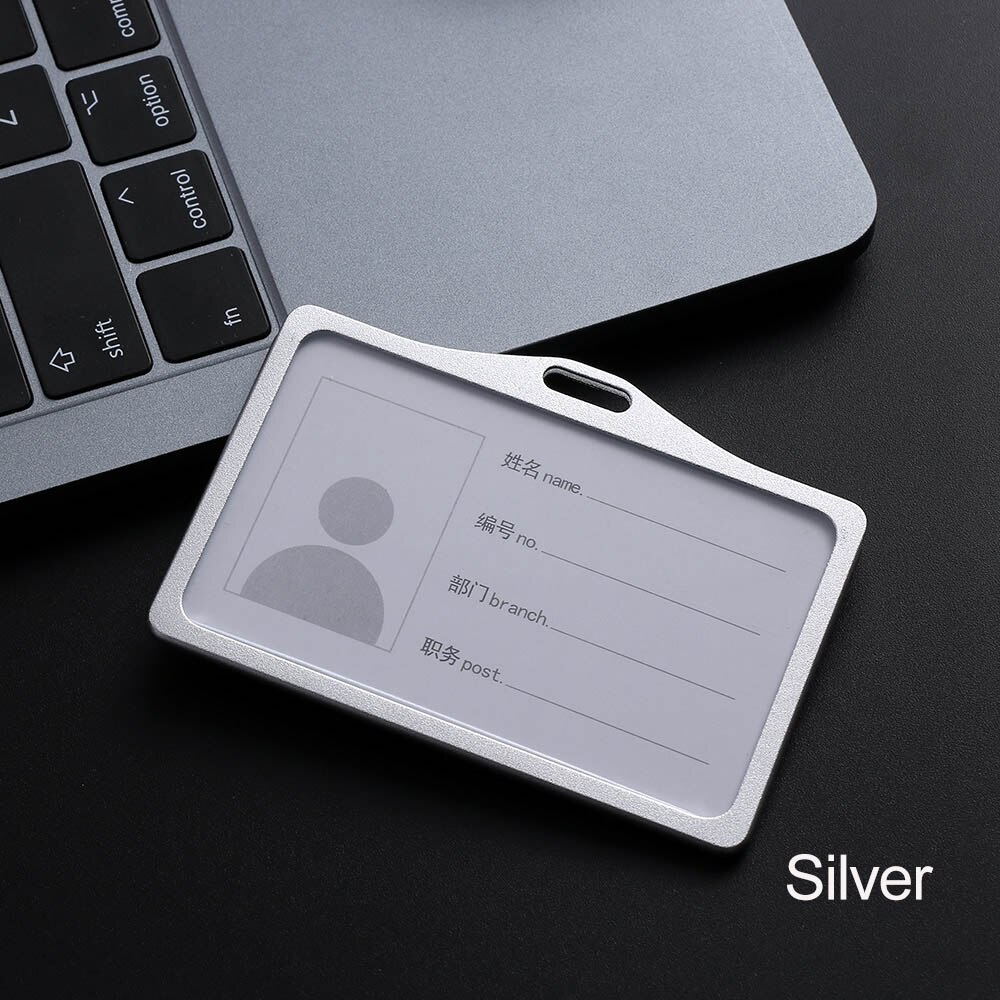 1PC wizytowniki do pracy ze stopu aluminium wizytowniki do pracy plakietka identyfikacyjna uchwyt smyczy Hot Vertical Metal ID pokrowiec biznesowy: 027 SILVER