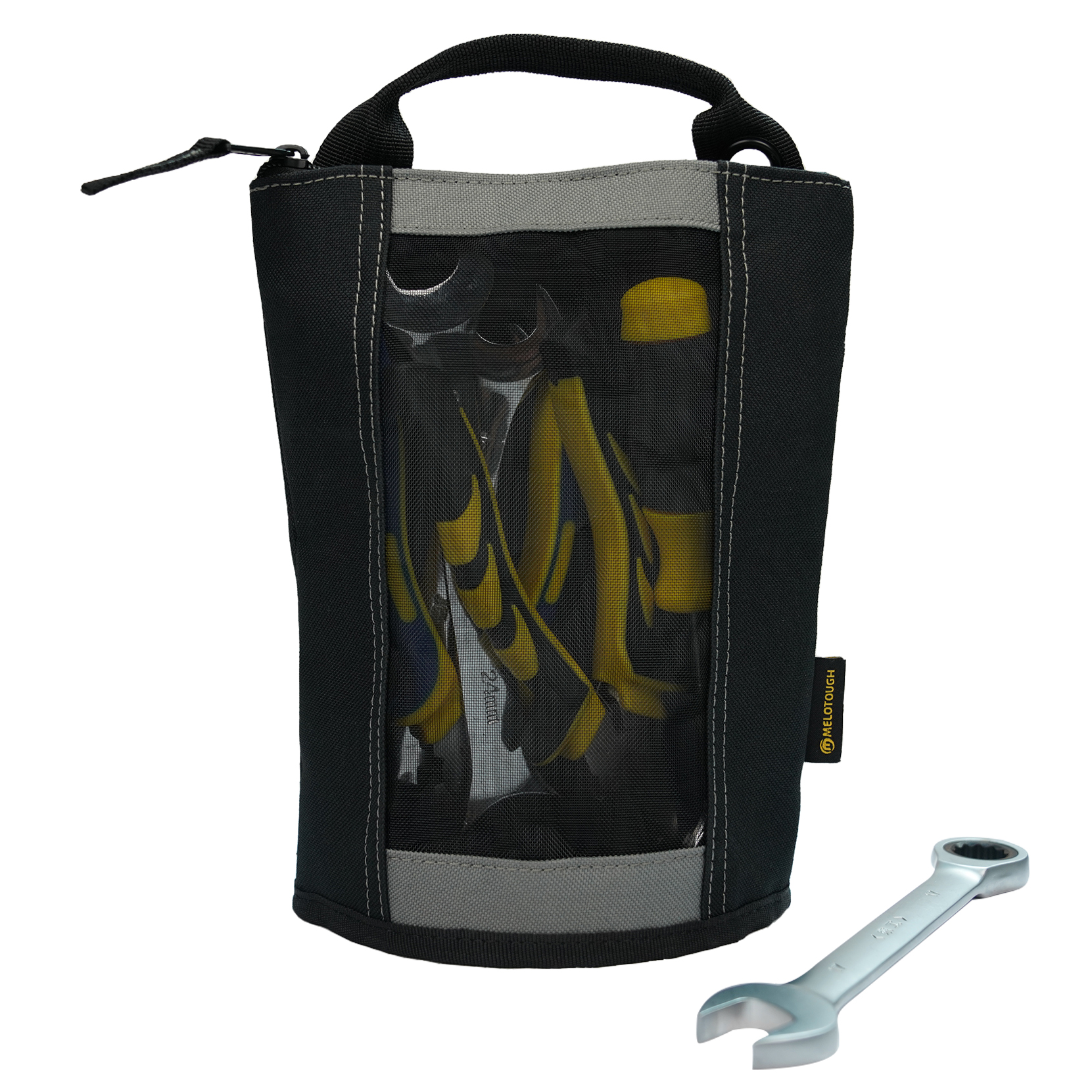 Melotough Canvas Rits Tool Pouch Zipper Bag-Sluiting Zak Met Mesh Venster En Opknoping Grommets 2 Pack: GRIJS