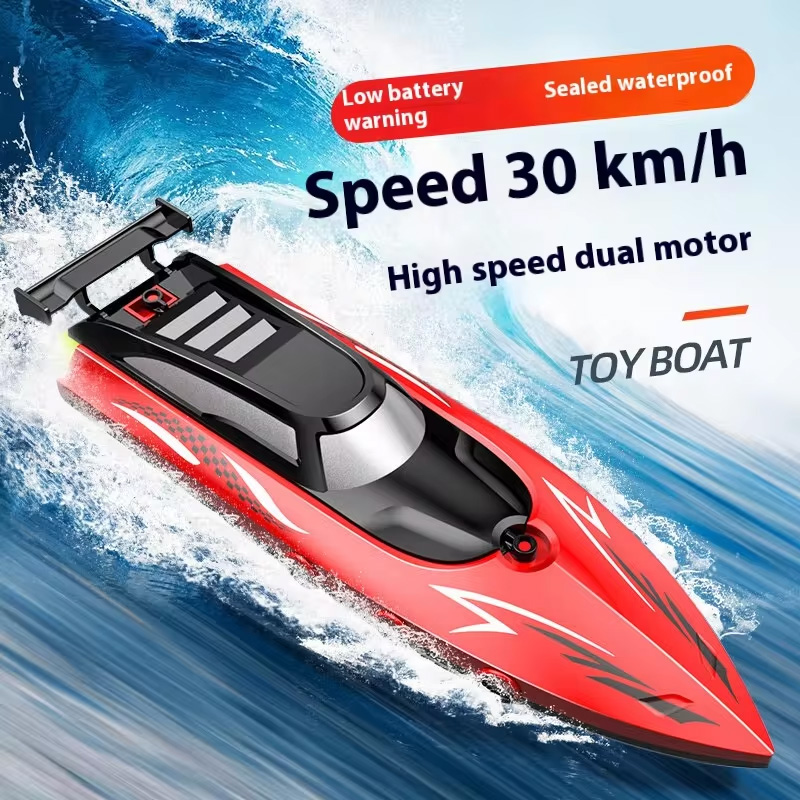 RC Boat with LED Lights, 2.4Ghz Full Size RC Boat, RC Boat for Pools and Lakes, 30 Minutes Run Time, Pool Toys: Red