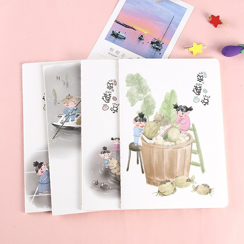 30 Pages Vintage Notepad Book Line Simple Japanese Style Lovely Image A5 Notebook School Supplies Student Stationery: Picking Lotus
