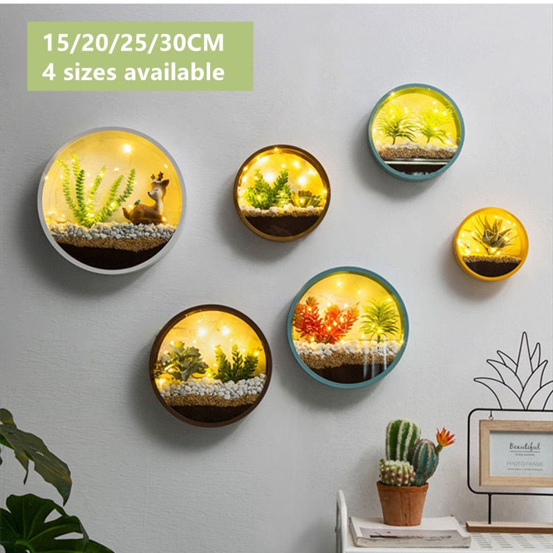 Moderne rund jern kunst glas væg vase med led lys indretning væg plantekasser hjem stue hængende urtepotte sukkulent plante potte