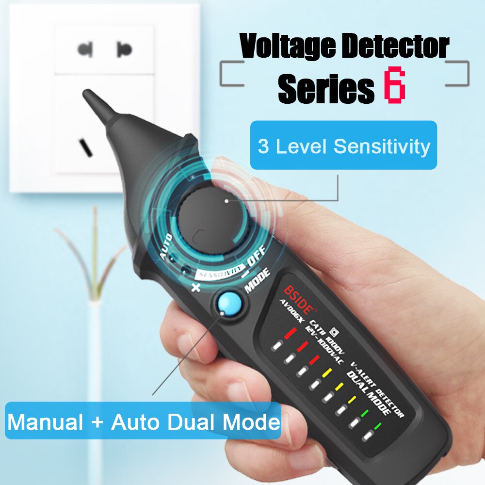 Beröringsfri spänningsdetektor testare avd 06 uttag vägg ac eluttag live test penna indikator 12 ~ 1000v match multimeter bside
