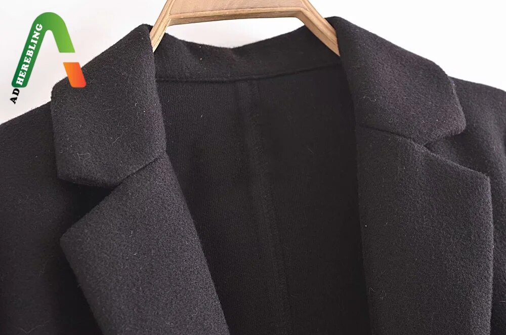 Adherebling Woman Casual Traf Jacket Autumn Winter Side Pockets Open Stitch Longline Trench Coats Loose Beige Overcoat