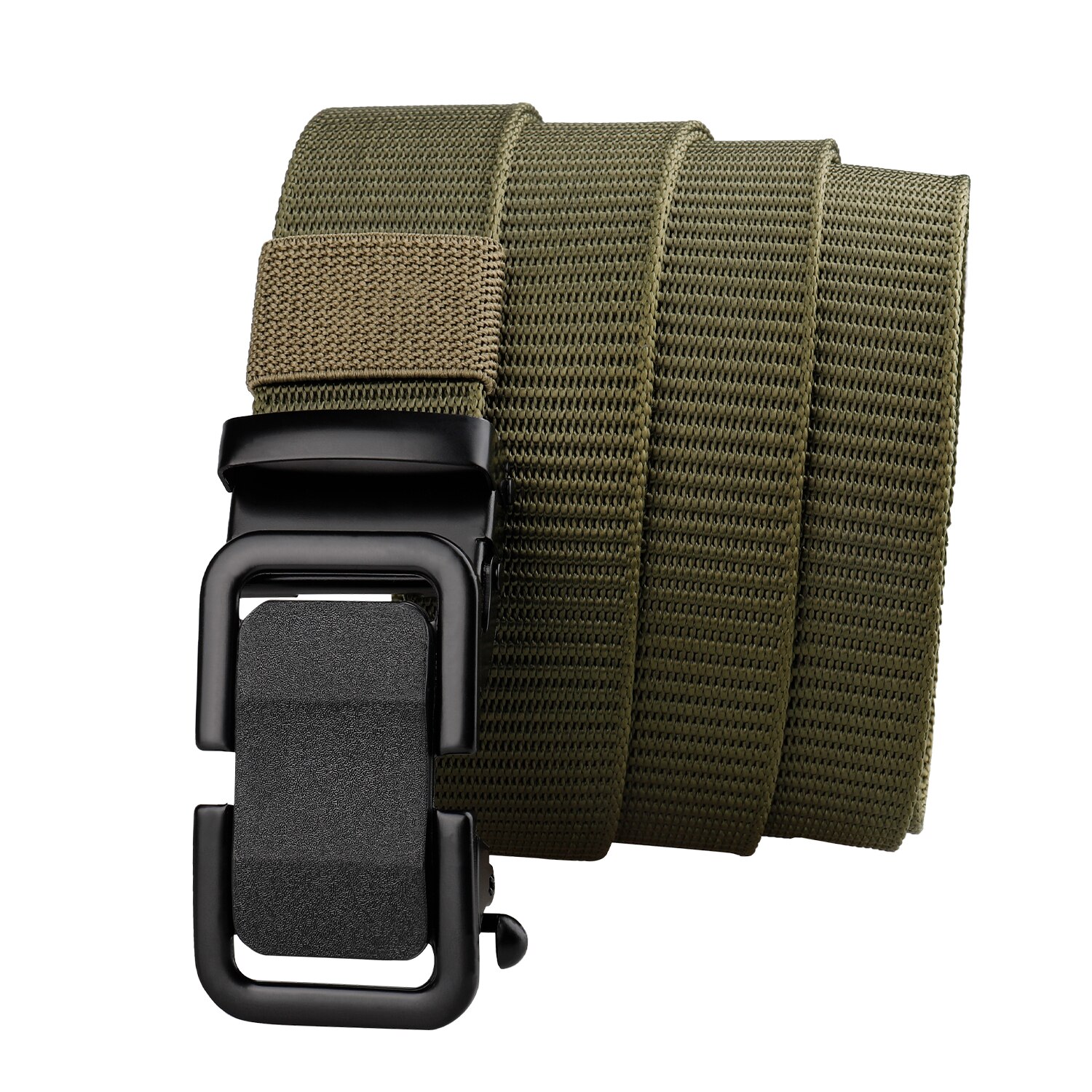 Men's belt canvas nylon alloy buckle leisure sports comfort belt one button unlock men's and women's 125cm: green