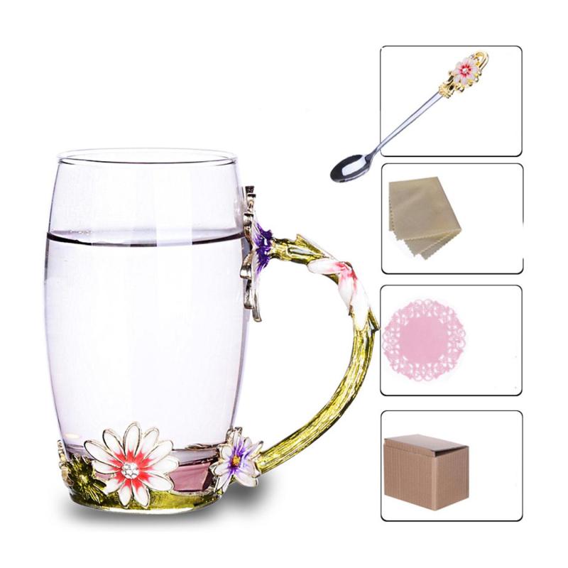 Emalje glas kop speciel gennemsigtig krystal skære mønstre til vand te kaffe hjem drikkevarer bryllup: B