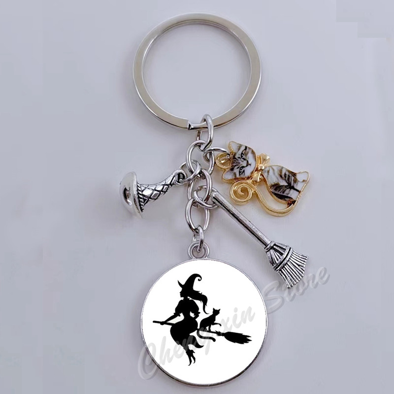 Llavero con estampado de bruja gótica, cabujón de cristal, cartera para de halloween, el mejor