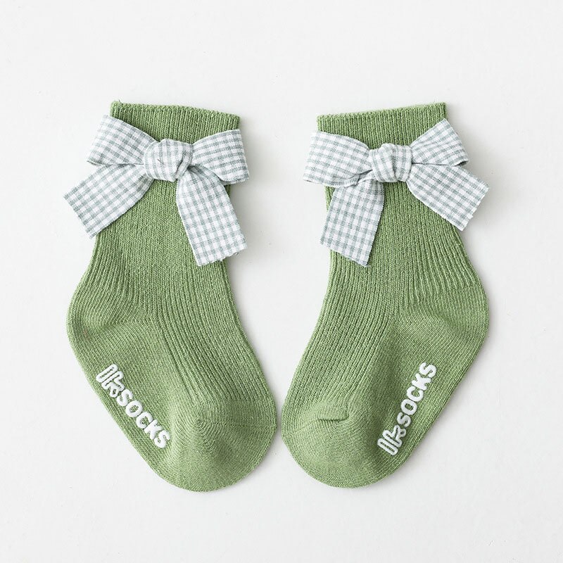 Zoete Plaid Bows Baby Sokken Lente Katoen Prinses Baby Meisjes Korte Sokken Baby Peuter Anti-Slip Vloer Sokken Sokken: green