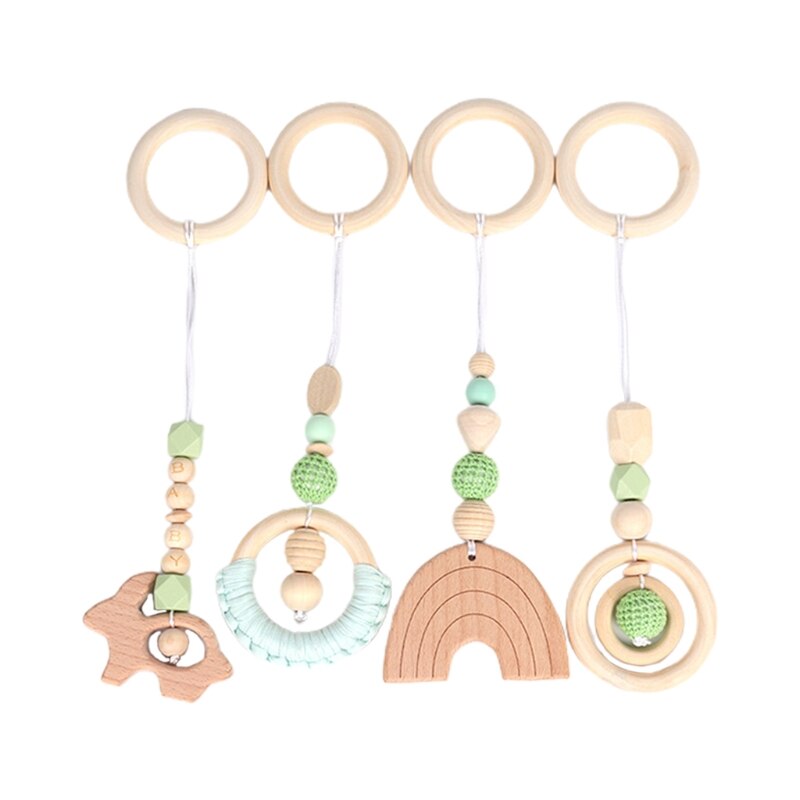 4 Stks/set Baby Nordic Gym Frame Opknoping Hangers Houten Ring Bijtring Molaire L9CD: green