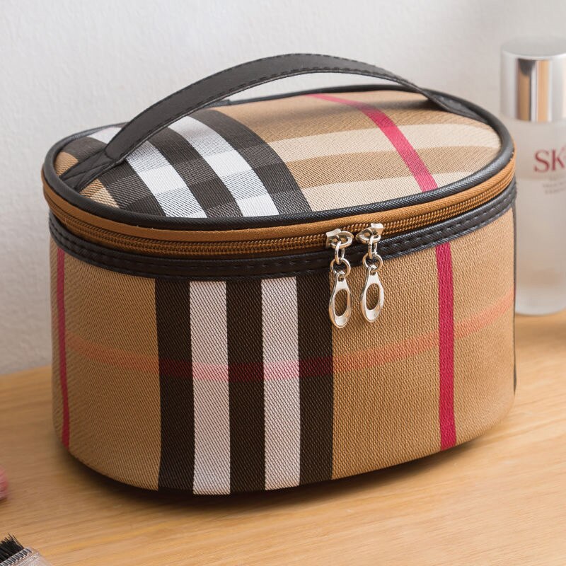 Bolsa de almacenamiento de cosméticos portátil de gran capacidad impermeable de con múltiples patrones, almacenamiento de viaje simple multifuncional: Café