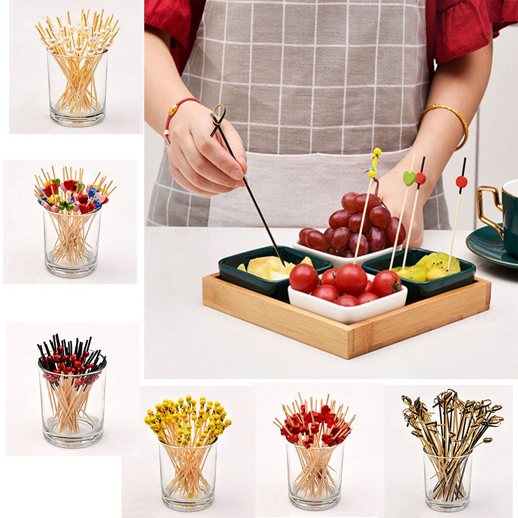 30 #100 Pc Bamboe Pick Buffet Fruit Vork Party Dessert Stok Cocktail Spies Hart Bloem Cupcake Fruit Vork Spot verkoop