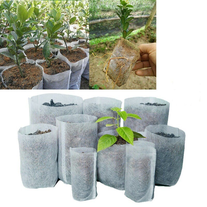 100PCS Biodegradable Non-woven Nursery Bags Plant Grow Seedling Planting Pots Raising Pots Flower Grow Planting Bags Gardens