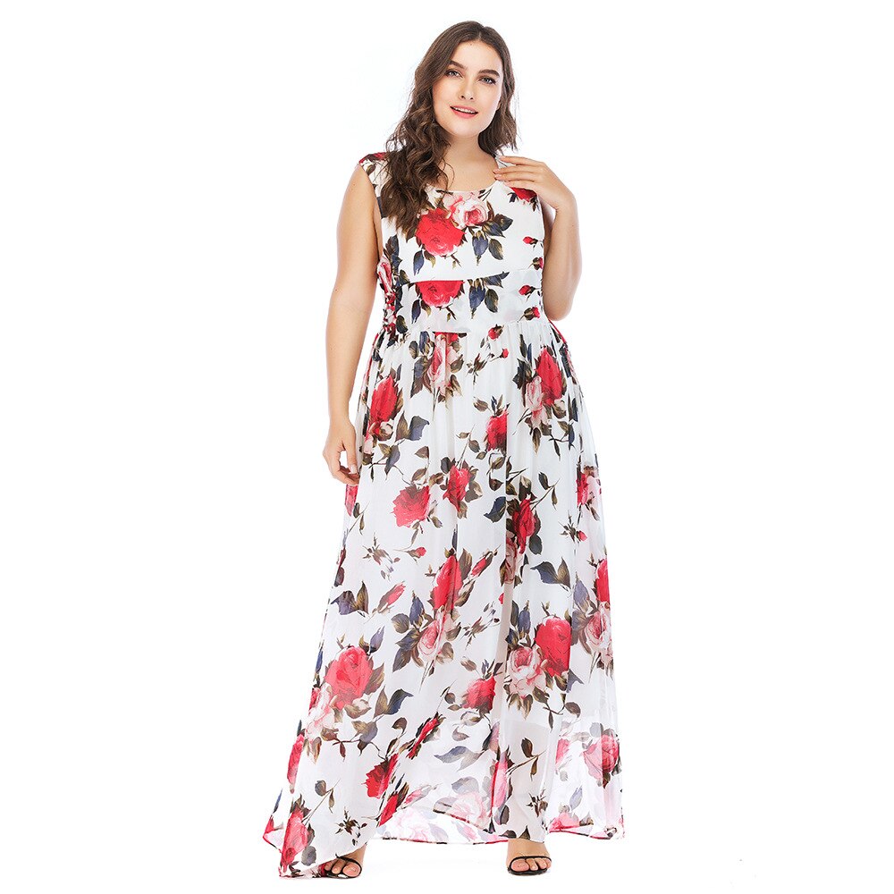 Tuhao efterårs maxi lange kjoler plus størrelse 5xl 4xl kjole kvinder ærmeløse kjoler med blomsterprint boheme strandkjole  cm81