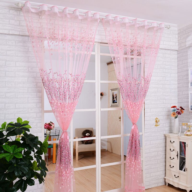 Wear Rods Voile Window Curtain For Children Room Living Room Curtain Floral Pattern Sheer Voile Panel Drapes Curtains