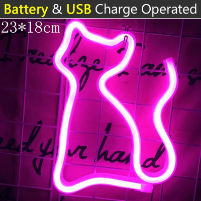 Farverig led neonlys skilt væg dekorationslampe til julefødselsdag bryllupsfest børneværelse stue væghængende dekorationsbelysning: Lyserød kat