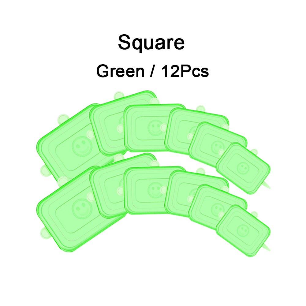 6/12 stk silikone låg til køkkengrej skål universal silikonelåg mad genanvendelige stræklåg madindpakning skål køkkenpropper: 12 stk firkantet grøn