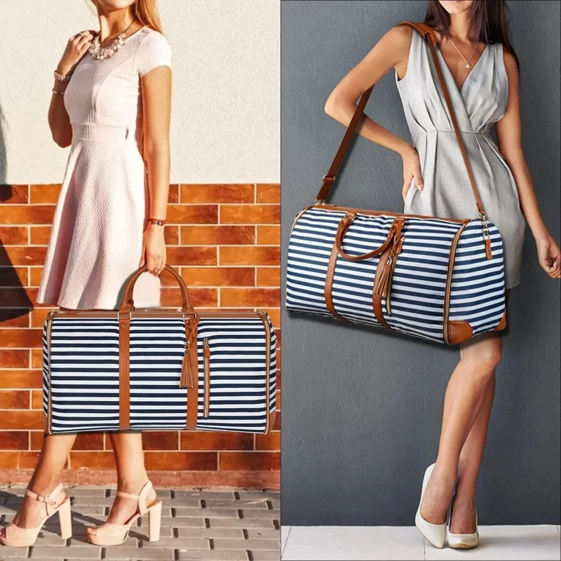 Bolso de viaje plegable para mujer, práctico bolso de mano para ropa, bolso de lona grande de cuero PU, bolso de viaje de negocios para mujer