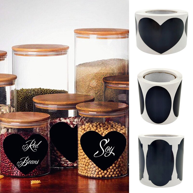 1 roll Waterproof Label Stickers A Variety of Styles Black Label Sealed Jar Storage Product Kitchen Sticker Blackboard Labels